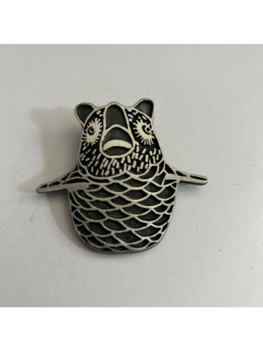 Native American Tie Owl Brooch Pin Made Jewelry NEW Silver & Black